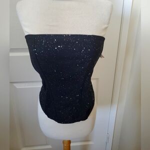 Auden Silver Sparkle Black Mesh Strapless Corset Top Women's Size Large